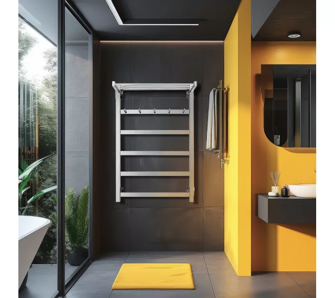 Полотенцесушитель Secado Корсико 1 КСП, с крючками и полочкой, водяной, хром, Выбрать цвет: Хром, Выбрать размер: 40х60, изображение 2