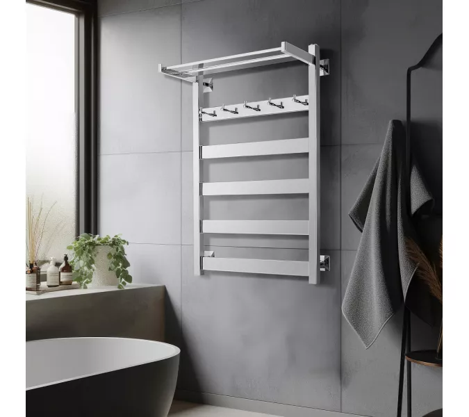 Полотенцесушитель Secado Комано 1 КСП, с крючками и полочкой, водяной, хром, Выбрать цвет: Хром, Выбрать размер: 40х60, изображение 2