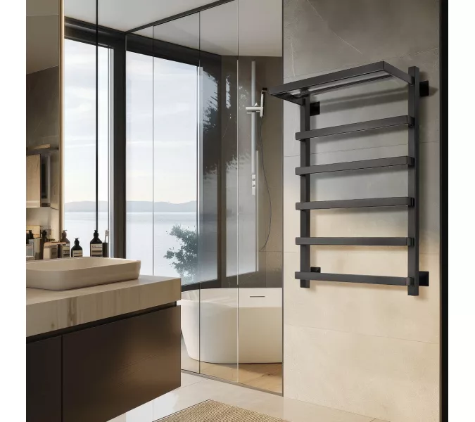 Полотенцесушитель Secado Корсано 1 СП , с полочкой , водяной, ЧЕРНЫЙ МАТОВЫЙ, Выбрать размер: 40х60, изображение 3