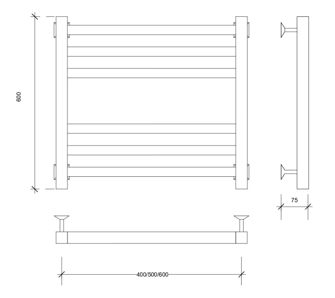 Полотенцесушитель Secado Корато 3 , водяной, ЧЕРНЫЙ МАТОВЫЙ, Выбрать цвет: Черный, Выбрать размер: 40х60, изображение 3