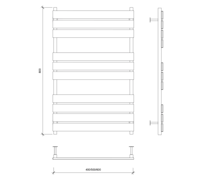 Полотенцесушитель Secado Мормано  водяной, ЧЕРНЫЙ МАТОВЫЙ, Выбрать размер: 40х80, изображение 4
