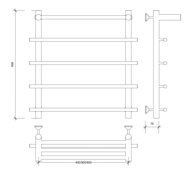 Полотенцесушитель Secado Турин 1 СП , водяной, хром, Выбрать размер: 50х60, изображение 4