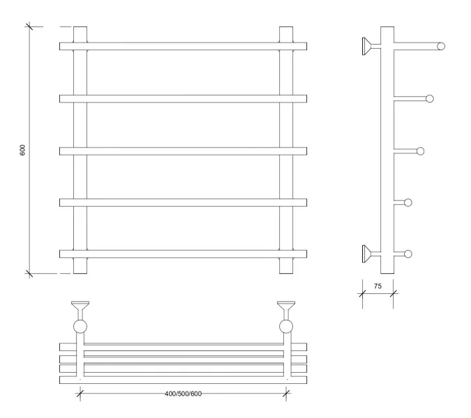 Полотенцесушитель Secado Турин 6 , с полочкой, водяной, хром, Выбрать размер: 50х60, изображение 5