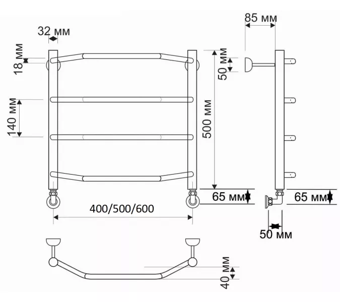 Полотенцесушитель латунный Secado Агата 1  водяной, бронза, Выбрать размер: 40х50, изображение 3