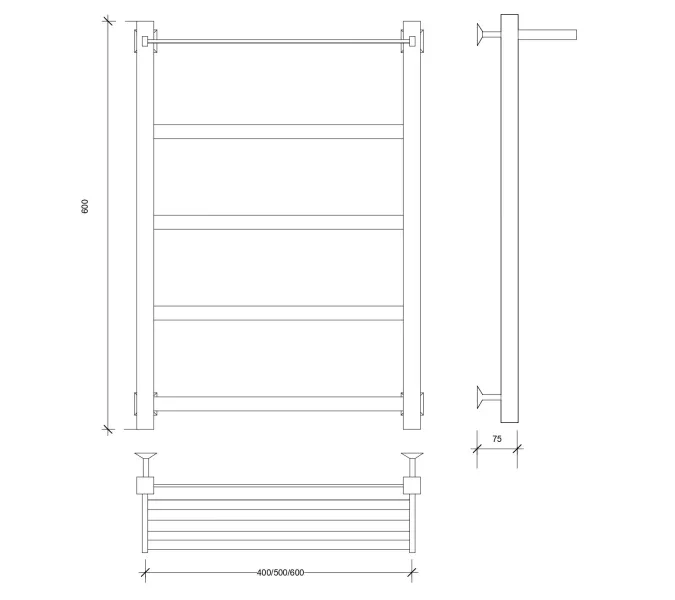 Полотенцесушитель Secado Корсико 1 СП, с полочкой , водяной, хром, Выбрать цвет: Хром, Выбрать размер: 40х60, изображение 2
