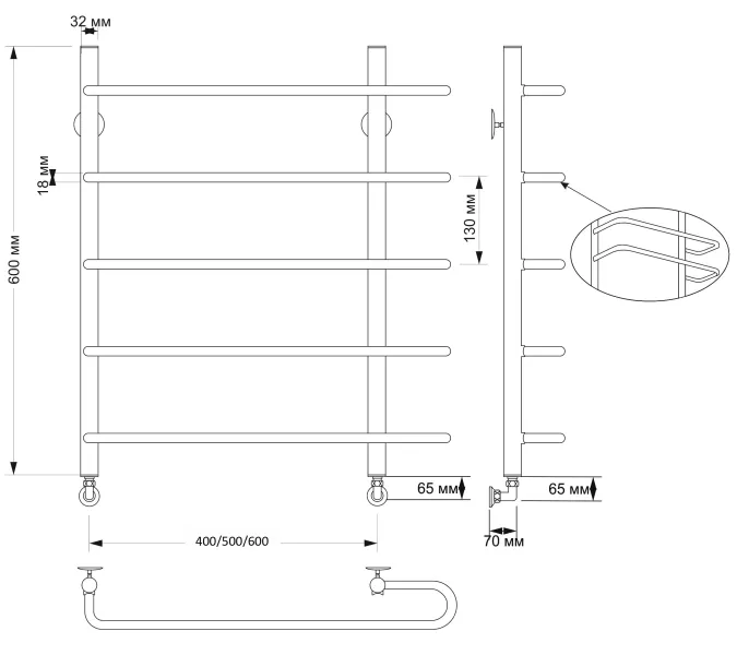 Полотенцесушитель латунный Secado Венеция 2 водяной, бронза, Выбрать размер: 40х60, изображение 4