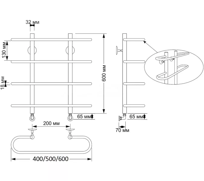 Полотенцесушитель латунный Secado Венеция  водяной, бронза, Выбрать размер: 40х60, изображение 4
