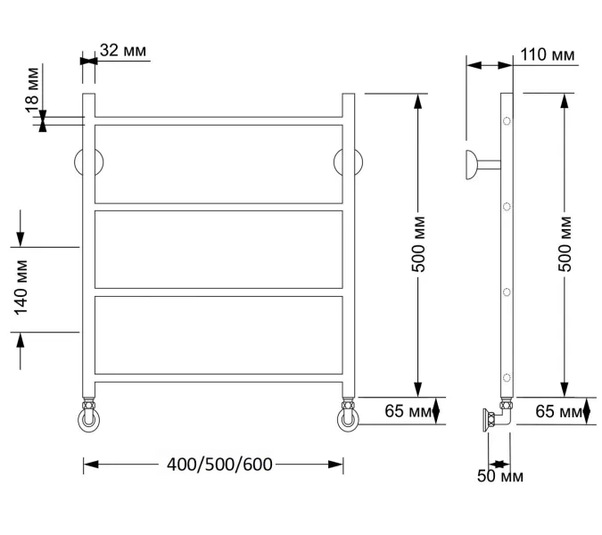 Полотенцесушитель латунный Secado Триада 1 водяной, бронза, Выбрать размер: 40х50, изображение 3