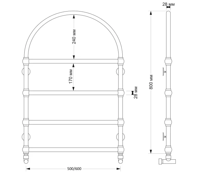 Полотенцесушитель латунный Secado Римини  водяной, бронза, Выбрать размер: 50х80, изображение 3