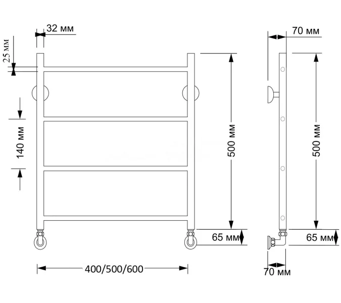 Полотенцесушитель латунный Secado Триада 1 плюс  водяной, бронза, Выбрать размер: 40х50, изображение 3