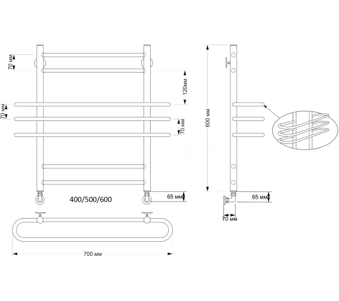 Полотенцесушитель латунный Secado Палермо  водяной, бронза, Выбрать размер: 40х60, изображение 2