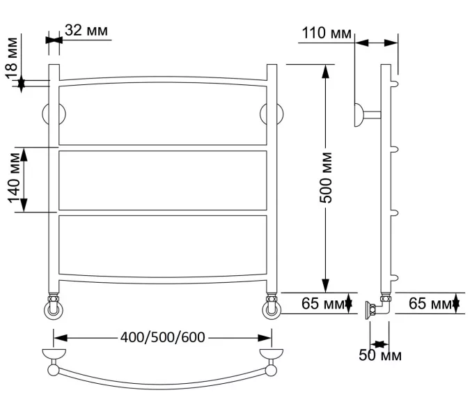 Полотенцесушитель латунный Secado Милан 1 водяной, бронза, Выбрать размер: 40х50, изображение 3