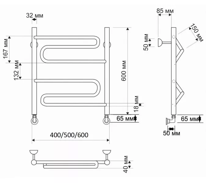 Полотенцесушитель латунный Secado Валенсия водяной, бронза, Выбрать размер: 40х60, изображение 3