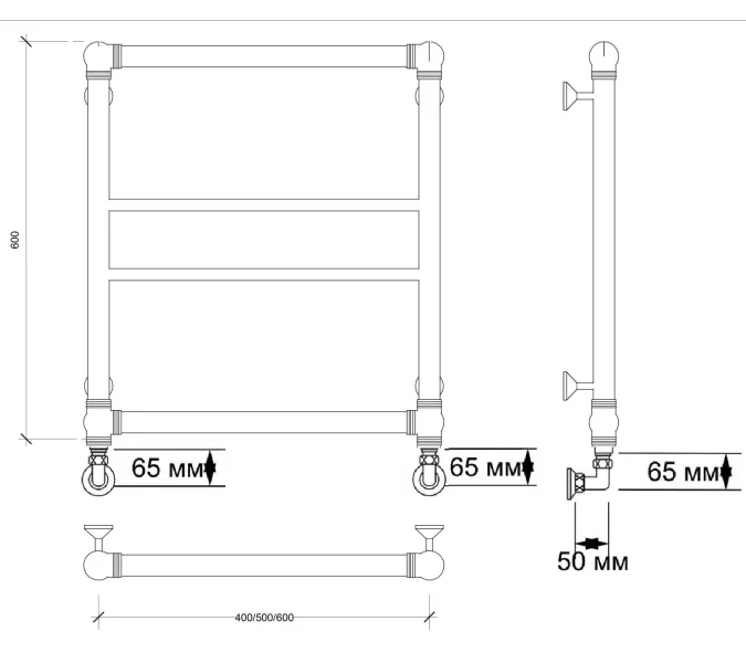 Полотенцесушитель латунный Secado Бароло водяной, бронза, Выбрать размер: 40х60, изображение 3
