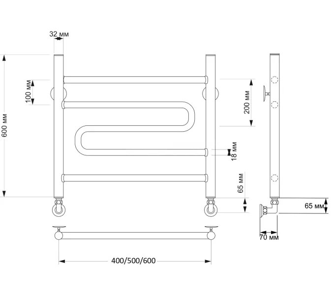 Полотенцесушитель латунный Secado Валенсия 2 водяной, бронза, Выбрать размер: 40х60, изображение 3