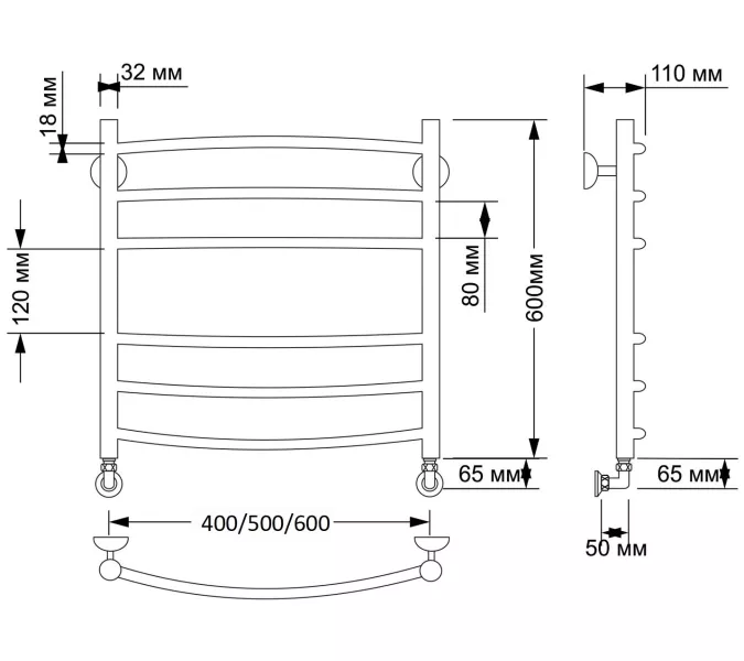 Полотенцесушитель латунный Secado Милан 3  водяной, бронза, Выбрать размер: 40х60, изображение 3