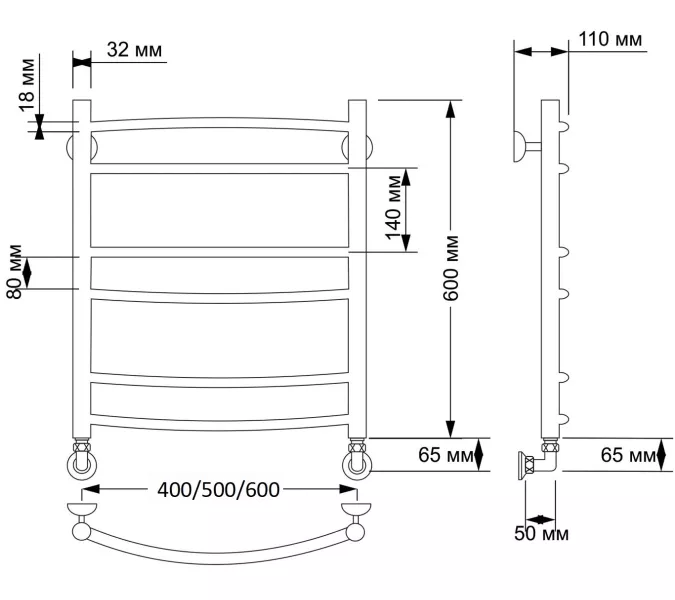 Полотенцесушитель латунный Secado Милан 2 водяной, бронза, Выбрать размер: 40х60, изображение 3