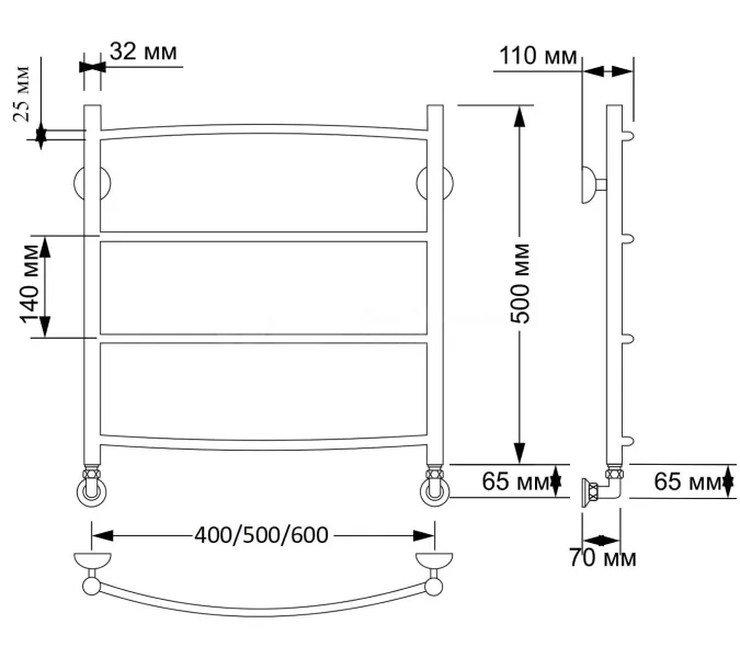 Полотенцесушитель латунный Secado Милан 1 плюс водяной, бронза, Выбрать размер: 40х50, изображение 3