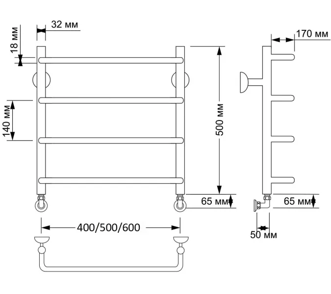 Полотенцесушитель латунный Secado Мерида 1 водяной, бронза, Выбрать размер: 40х60, изображение 3