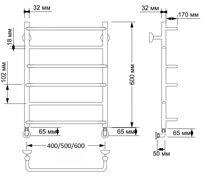 Полотенцесушитель латунный Secado Верона 1  водяной, бронза, Выбрать размер: 40х60, изображение 4