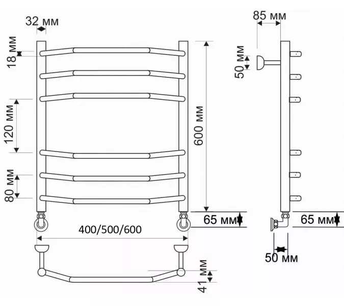 Полотенцесушитель латунный Secado Агата 2  водяной, бронза, Выбрать размер: 40х60, изображение 3