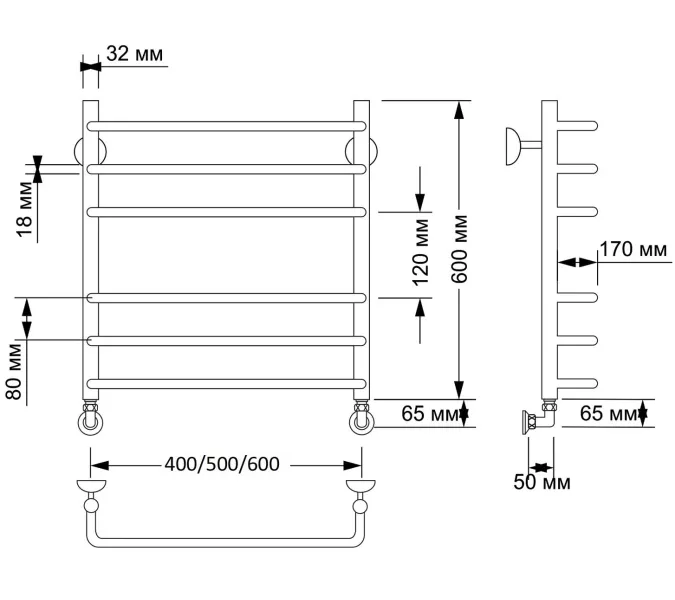Полотенцесушитель латунный Secado Мерида 3  водяной, бронза, Выбрать размер: 40х60, изображение 4