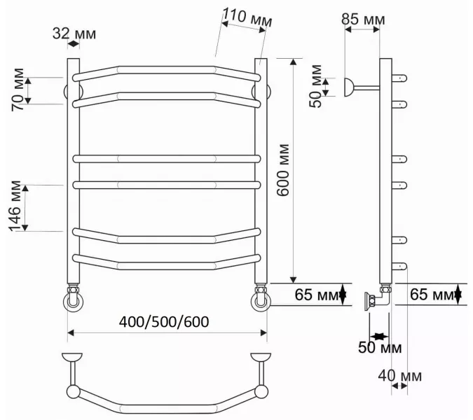 Полотенцесушитель латунный Secado Агата 4  водяной, бронза, Выбрать размер: 40х60, изображение 3