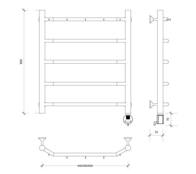 Полотенцесушитель Secado Агата 1 К , с крючками , электрический L/R хром, Выбрать размер: 40х60, Ориентация: левая, изображение 6