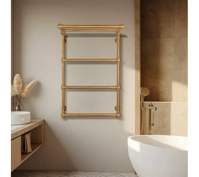 Полотенцесушитель латунный Secado Фалерони 2 с полочкой, водяной, бронза, Выбрать размер: 80х80, изображение 2