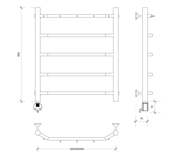 Полотенцесушитель Secado Агата 1 К , с крючками , электрический L/R хром, Выбрать размер: 40х60, Ориентация: левая, изображение 5