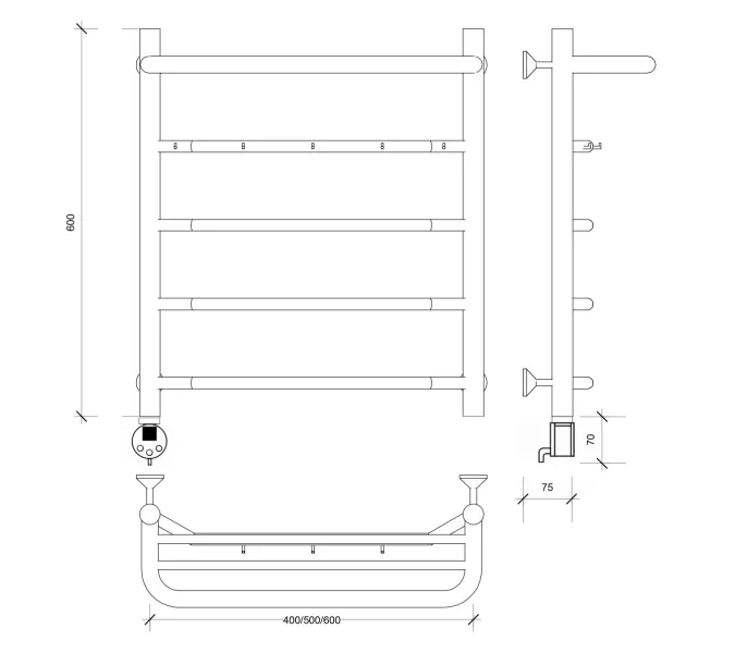 Полотенцесушитель Secado Агата 1 КСП , с крючками и полочкой, электрический L/R хром, Выбрать размер: 40х60, Ориентация: левая, изображение 5