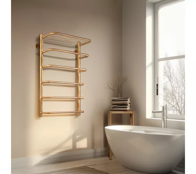 Полотенцесушитель латунный Secado Мерида 2 с полочкой , водяной, бронза, Выбрать размер: 40х80, изображение 2