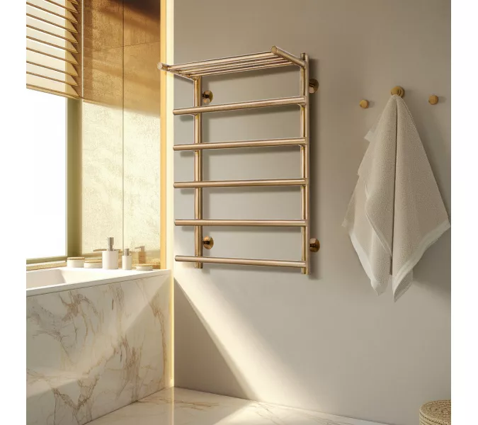 Полотенцесушитель латунный Secado Турин 1 СП , с полочкой , водяной, бронза, Выбрать размер: 40х60, изображение 3