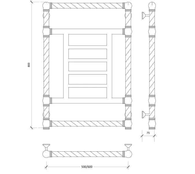 Полотенцесушитель латунный Secado Фалерони 3 Trenza водяной, бронза, Выбрать размер: 50х80, изображение 4