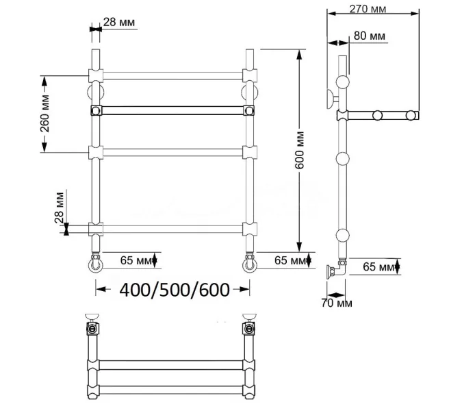 Полотенцесушитель латунный Secado Флоренция 3 с полочкой, водяной, бронза, Выбрать размер: 40х60, изображение 5
