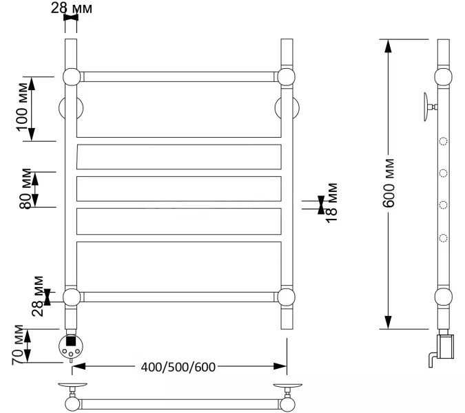 Полотенцесушитель латунный Secado Флоренция 4 водяной, бронза, Выбрать размер: 40х60, изображение 4