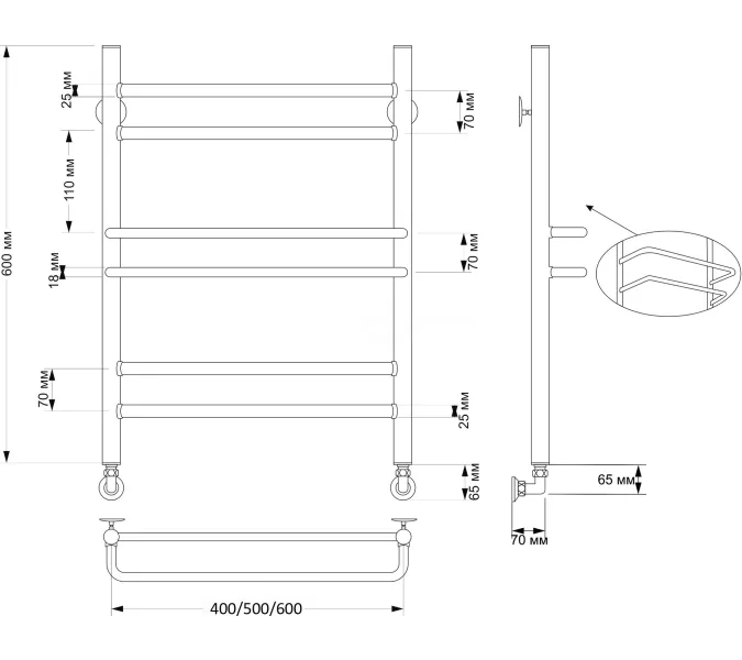 Полотенцесушитель латунный Secado Триест водяной, бронза, Выбрать размер: 40х60, изображение 4