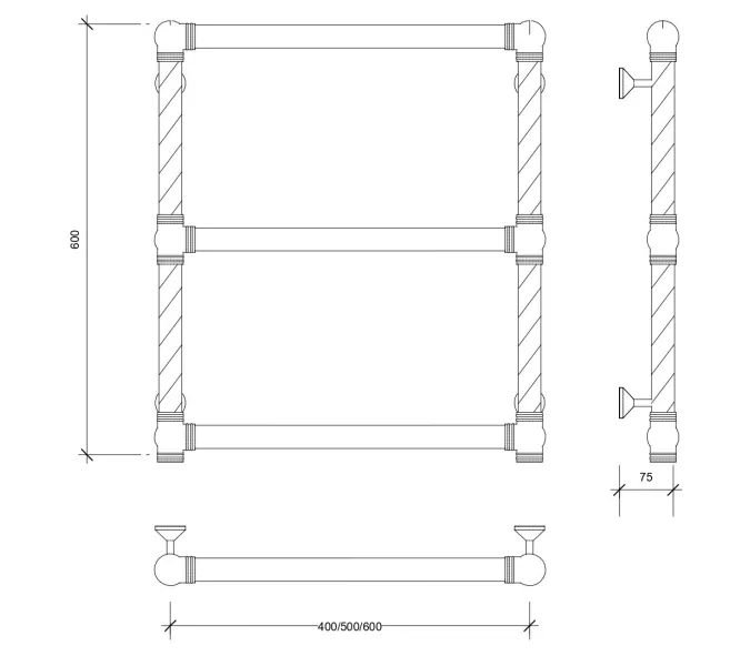 Полотенцесушитель латунный Secado Фалерони 1 Trenza водяной, бронза, Выбрать размер: 40х60, изображение 5