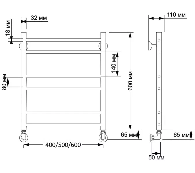 Полотенцесушитель латунный Secado Триада 2 водяной, бронза, Выбрать размер: 40х60, изображение 2
