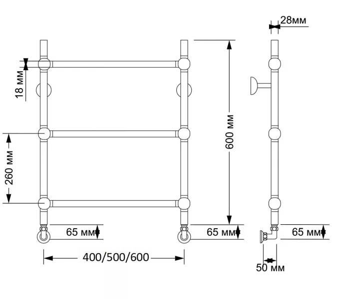 Полотенцесушитель латунный Secado Флоренция 1 водяной, бронза, Выбрать размер: 40х60, изображение 4