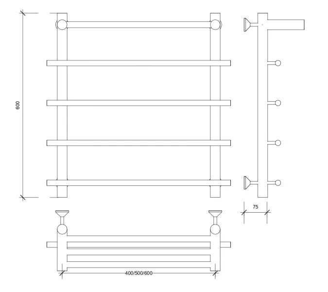 Полотенцесушитель латунный Secado Турин 1 СП , с полочкой , водяной, бронза, Выбрать размер: 40х60, изображение 4