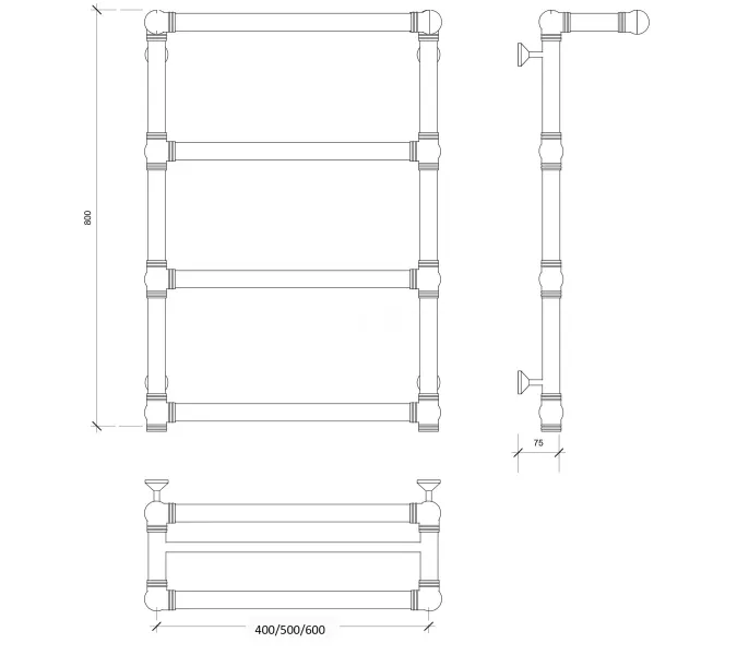 Полотенцесушитель латунный Secado Фалерони 2 с полочкой, водяной, бронза, Выбрать размер: 80х80, изображение 4