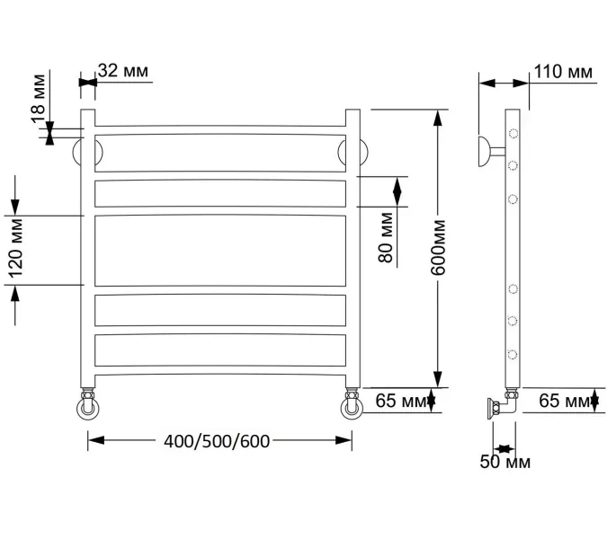 Полотенцесушитель латунный Secado Триада 3  водяной, бронза, Выбрать размер: 40х60, изображение 2