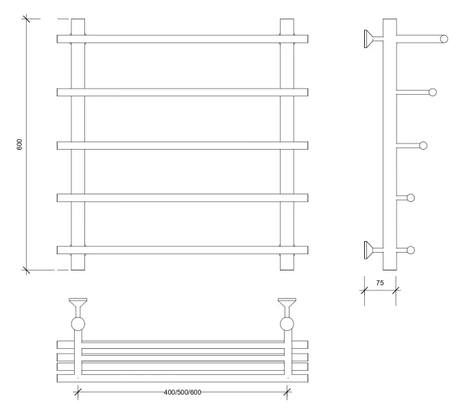 Полотенцесушитель латунный Secado Турин 6 с полочкой, водяной, бронза, Выбрать размер: 40х60, изображение 4