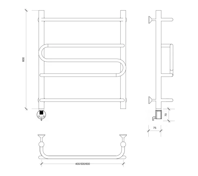 Полотенцесушитель Secado Валенсия 2  электрический L/R  хром, Выбрать размер: 40х60, Ориентация: левая, изображение 5