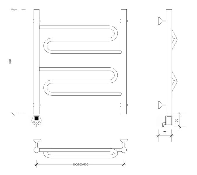 Полотенцесушитель Secado Валенсия 1  электрический L/R хром, Выбрать размер: 40х60, Ориентация: левая, изображение 6