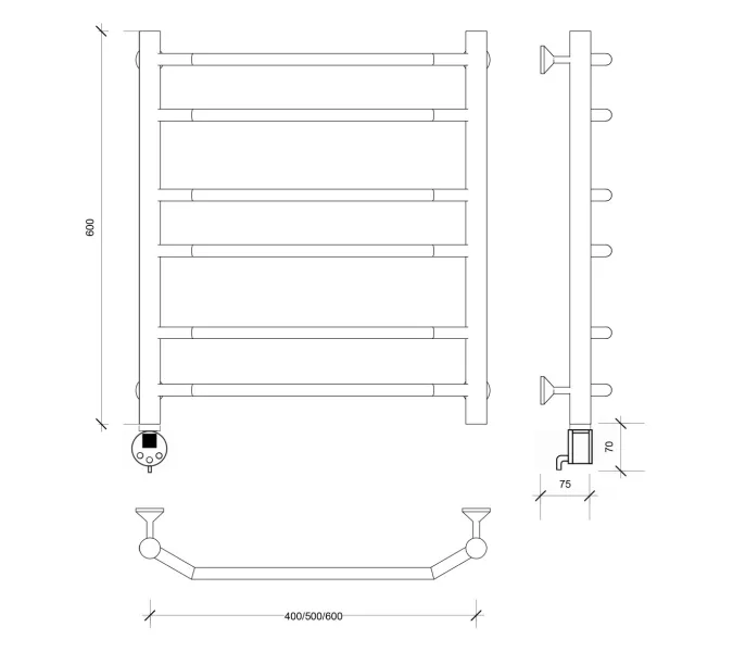 Полотенцесушитель Secado Агата 2  электрический L/R  хром, Выбрать размер: 40х60, Ориентация: левая, изображение 4