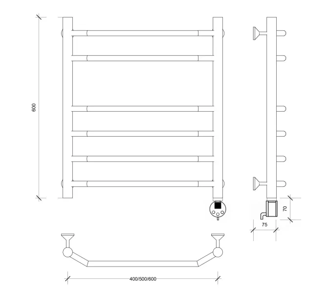 Полотенцесушитель Secado Агата 5 электрический L/R хром, Выбрать размер: 60х40, Ориентация: левая, изображение 5