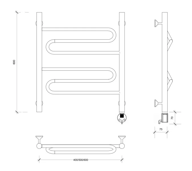 Полотенцесушитель Secado Валенсия 1  электрический L/R хром, Выбрать размер: 40х60, Ориентация: левая, изображение 7