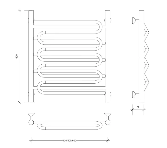 Полотенцесушитель Secado Валенсия 3 электрический L/R  хром, Выбрать размер: 40х60, Ориентация: левая, изображение 5